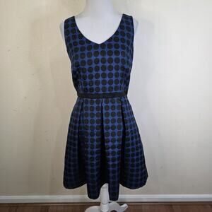 LC Lauren Conrad Blue Black Polka Dot Fit & Flare Sleeveless Tea Dress Size 8